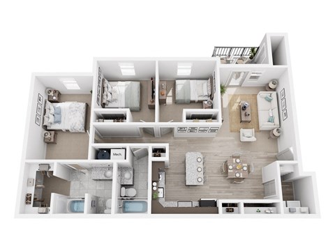 a 3d floor plan of a residence